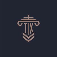 TX eerste monogram logo met pijler ontwerp voor wet firma vector beeld