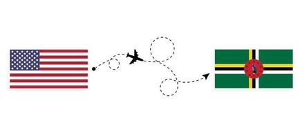 vlucht en reizen van Verenigde Staten van Amerika naar dominica door passagier vliegtuig reizen concept vector