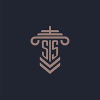 ss eerste monogram logo met pijler ontwerp voor wet firma vector beeld