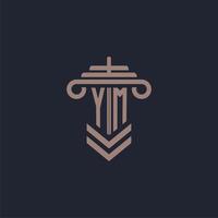ym eerste monogram logo met pijler ontwerp voor wet firma vector beeld
