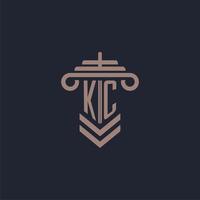 kc eerste monogram logo met pijler ontwerp voor wet firma vector beeld