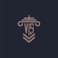 vs eerste monogram logo met pijler ontwerp voor wet firma vector beeld