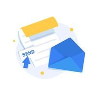 e-mail en berichten, e-mail afzet campagne,plat ontwerp icoon vector illustratie