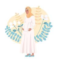 zwanger vrouw met hijab 2d vector geïsoleerd illustratie. moederschap vlak karakter Aan tekenfilm achtergrond. ervan uitgaand baby kleurrijk bewerkbare tafereel voor mobiel, website, presentatie