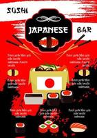 Japans restaurant of sushi bar vector poster