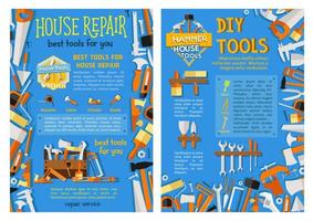 huis reparatie werk hulpmiddel, hand- instrument poster reeks vector