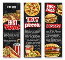 snel voedsel lunch met drinken banners vector