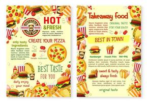 snel voedsel pizza hamburger meenemen vector menu poster