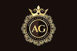 ag eerste brief goud kalligrafische vrouwelijk bloemen hand- getrokken heraldisch monogram antiek wijnoogst stijl luxe logo ontwerp premie vector