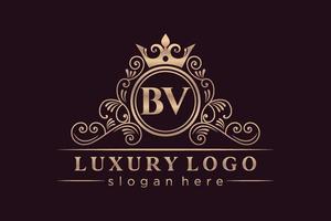 bv eerste brief goud kalligrafische vrouwelijk bloemen hand- getrokken heraldisch monogram antiek wijnoogst stijl luxe logo ontwerp premie vector