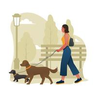 vrouw hond wandelaar Bij de park vector