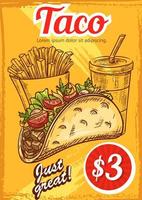 snel voedsel vector taco's Patat koffie schetsen menu