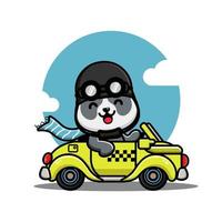 schattig panda het rijden een geel auto vector