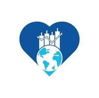 wereld financiën hart vorm concept logo ontwerp concept. wereld statistieken vector logo ontwerp sjabloon.