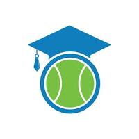 tennis opleiding logo ontwerp sjabloon. tennis en afstuderen hoed logo combinatie. spel en studie symbool of icoon. vector