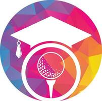 diploma uitreiking hoed en golf bal logo ontwerp. golf school- icoon logo ontwerp element. golf academie logo vector icoon.