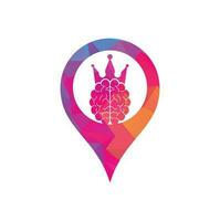 kroon hersenen en GPS vorm logo icoon ontwerp. slim koning vector logo ontwerp. menselijk hersenen met kroon icoon ontwerp.