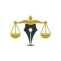 pen wet firma vector logo ontwerp sjabloon. wet logo vector met gerechtelijk balans symbolisch van gerechtigheid schaal in een pen punt.