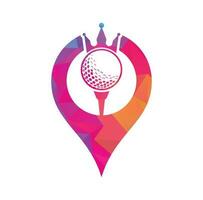 koning golf GPS vorm concept vector logo ontwerp. golf bal met kroon vector icoon.