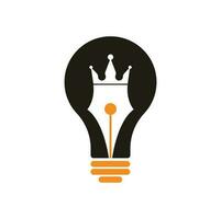 koning pen en lamp vorm vector logo ontwerp. Koninklijk pen kroon logo ontwerp vector sjabloon.