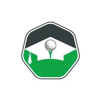 diploma uitreiking hoed en golf bal logo ontwerp. golf school- icoon logo ontwerp element. golf academie logo vector icoon.