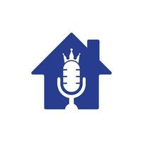 podcast koning en huis vorm vector logo ontwerp. koning muziek- logo ontwerp concept.