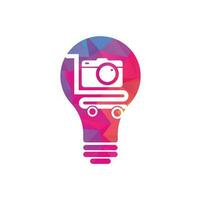 camera winkel lamp vorm concept logo vector icoon. boodschappen doen kar met camera lens logo ontwerp sjabloon.