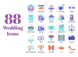 88 bruiloft pictogrammen en viering pictogrammen vector