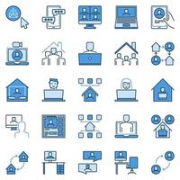 werk Bij huis blauw creatief pictogrammen. werken van huis tekens vector