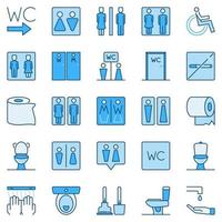 wc blauw gekleurde pictogrammen reeks - vector toilet concept tekens