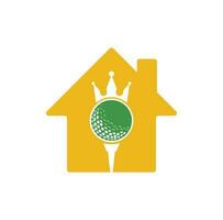 koning golf huis vorm concept vector logo ontwerp. golf bal met kroon vector icoon.