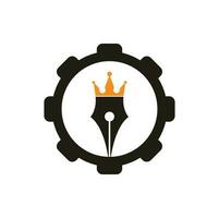 koning pen en uitrusting vorm vector logo ontwerp. Koninklijk pen kroon logo ontwerp vector sjabloon.