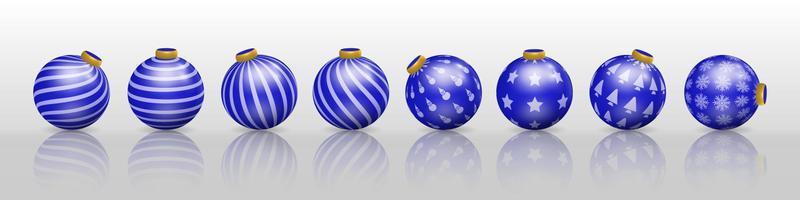 reeks van blauw Kerstmis bal decoraties, ornamenten met divers patronen vector