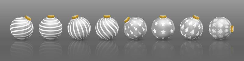 reeks van zilver Kerstmis bal decoraties, ornamenten met divers patronen vector