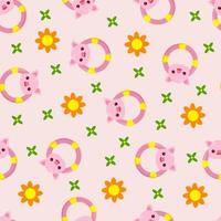 naadloos patroon met dieren Aan een roze achtergrond. een patroon met een baby rammelaar in de het formulier van een varken. kawaii dieren vector
