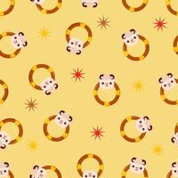 naadloos patroon met dieren Aan een geel achtergrond. een patroon met een baby rammelaar in de het formulier van een lam. kawaii dieren vector