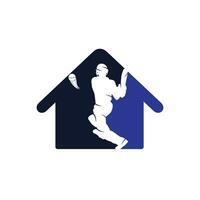 batsman spelen krekel huis vorm concept logo. krekel wedstrijd logo. vector