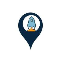 raket en kaart wijzer logo ontwerp. raket en GPS locator symbool of icoon. vector