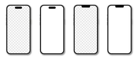 realistisch modellen smartphone. smartphone mockup verzameling. realistisch modieus verschillend modellen smartphone. gedetailleerd mockup smartphone. apparaat voorkant visie. 3d mobiel telefoon met schaduw. vector illustratie