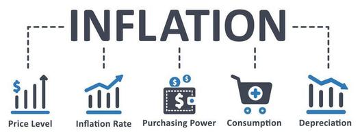 inflatie icoon - vector illustratie . inflatie, prijs niveau, inflatie tarief, inkoop stroom, consumptie, afschrijving, infografisch, sjabloon, concept, banier, pictogram, icoon set, pictogrammen .