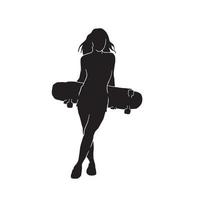 vrouw skateboarder ollie jumping vector silhouet