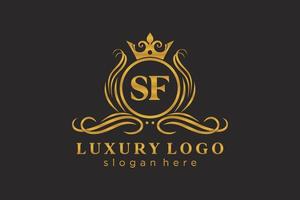 eerste sf brief Koninklijk luxe logo sjabloon in vector kunst voor restaurant, royalty, boetiek, cafe, hotel, heraldisch, sieraden, mode en andere vector illustratie.