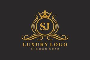 eerste sj brief Koninklijk luxe logo sjabloon in vector kunst voor restaurant, royalty, boetiek, cafe, hotel, heraldisch, sieraden, mode en andere vector illustratie.