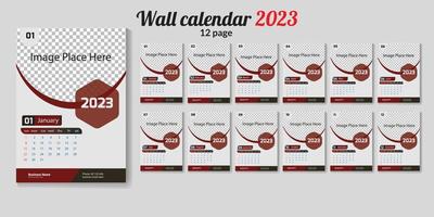 12 bladzijde muur kalender voor 2023.gratis vector