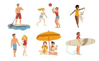 gelukkig mensen rust uit Aan zomer strand vector