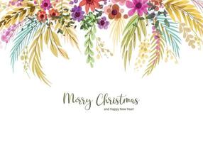 decoratief waterverf Kerstmis kaart achtergrond met bladeren en bloemen ontwerp vector