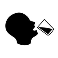 icoon van een Mens drinken water in een glas. concept van hoofd met glas van water. geïsoleerd Aan een wit achtergrond. silhouet vector illustratie