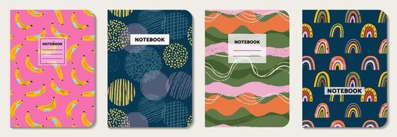 covers met fruit, lijn, cirkel, regenboog doodle patroon vector