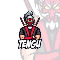 rood gezicht tengu gemaskeerd samurai bushido vector mascotte