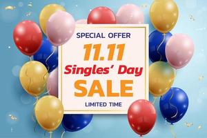 singles 'day sale banner met ballonnen vector